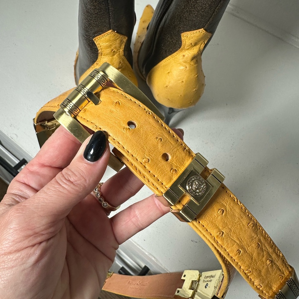Marco Collucci Ostrich Skin Western Boots w/ Belt Women’s 9.5 Rare Vintage Set - Picture 10 of 11